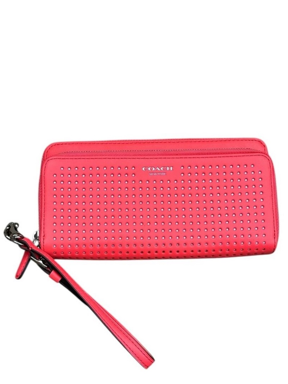 COACH Coral Perforated Leather Zip Wristlet wallet